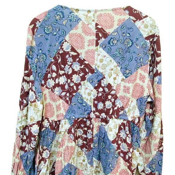 NWT Maurices Tunic Top XXL Rayon Patchwork Purple Print Long Sleeves - Picture 6 of 10